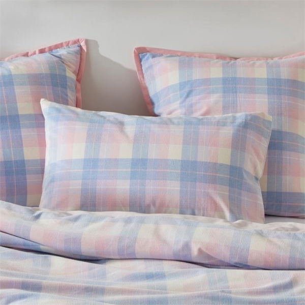 Adairs Blue King Pillowcase Each Rylee Blue Check Corduroy