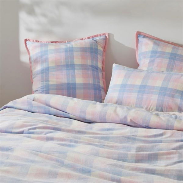 Adairs Blue Rylee Check Corduroy Double Quilt Cover Set + Separates