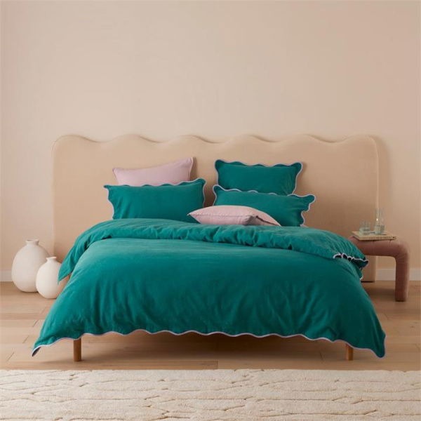 Adairs Scallop Teal Quilt Cover Set + Separates - Blue (Blue Queen)