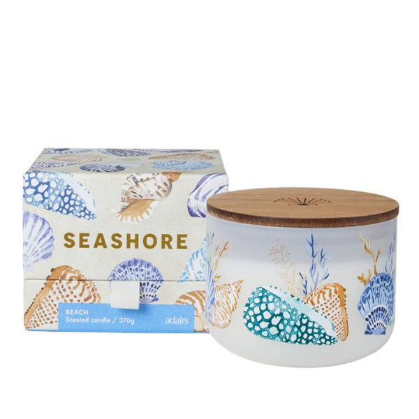 Adairs Blue Candle Seashore Beach Candle 370g Blue