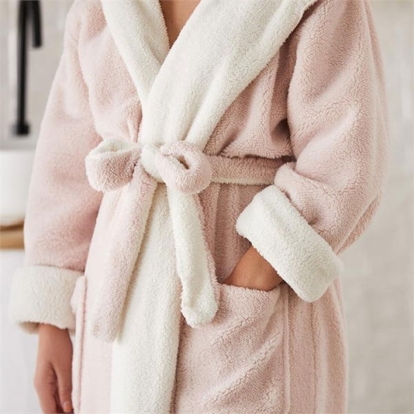 Adairs Pink Bathrobe Sherpa Hooded Bath Robe One Size Dusty Pink