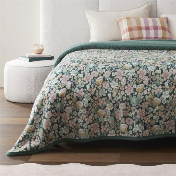 Adairs Sherpa Libertine Floral Green Blanket (Green Blanket)