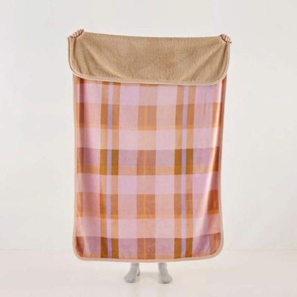 Adairs Sherpa Melrose Check Throw - Purple (Purple Throw)