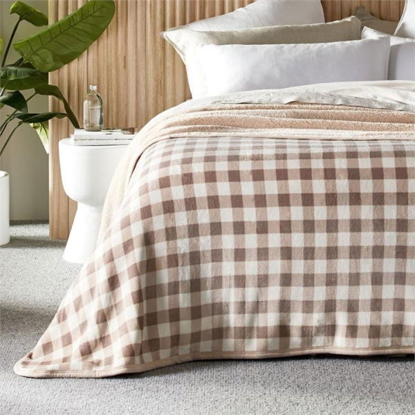 Adairs Sherpa Natural Gingham Blanket (Natural Blanket)