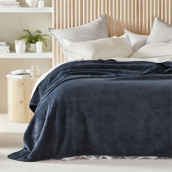 Adairs Sherpa Navy Blanket - Blue (Blue Blanket)