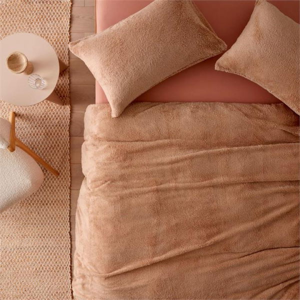 Adairs Sherpa Plain Clay Quilt Cover Set - Neutral (Neutral Double)