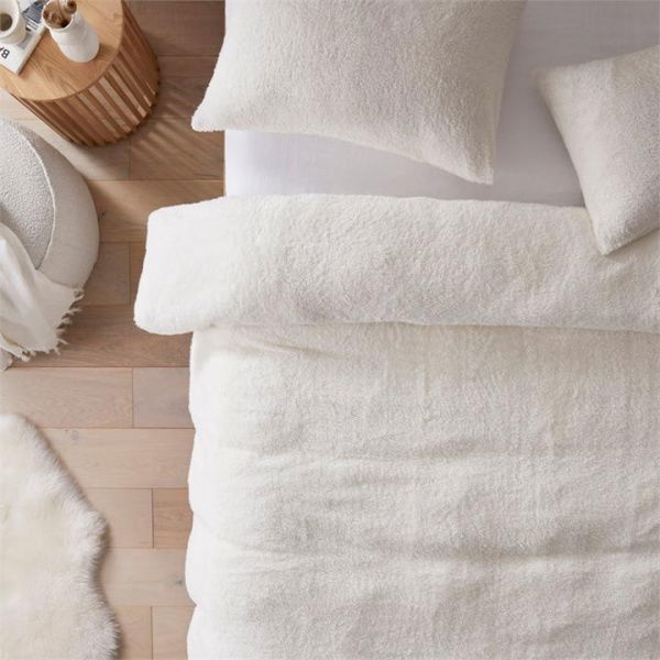 Adairs Sherpa Plain Off White Quilt Cover Set (White Double)