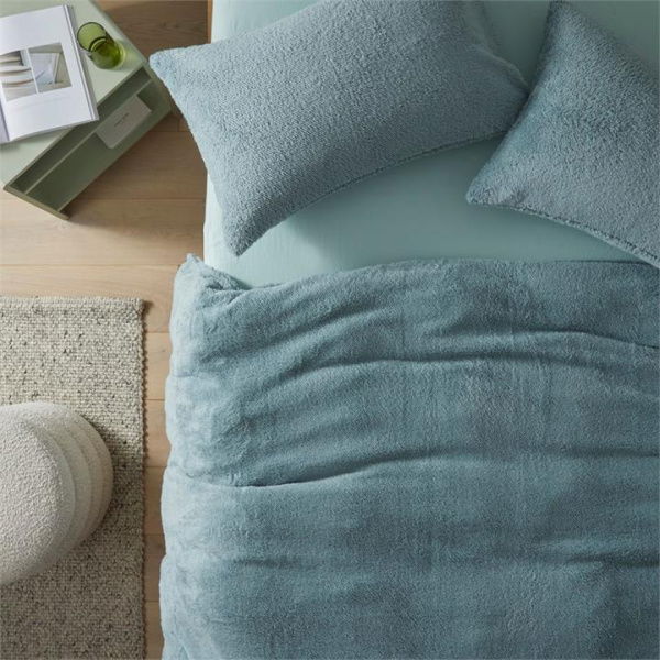 Adairs Sherpa Plain Sage Quilt Cover Set - Green (Green Single)