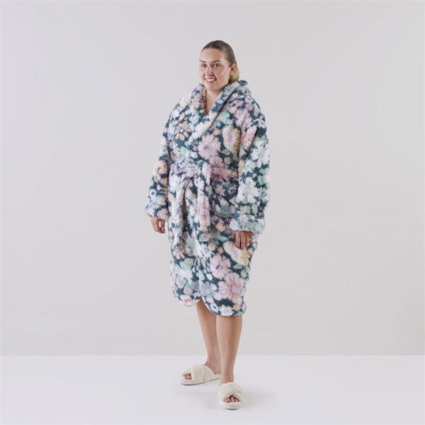 Adairs Sherpa Printed Libertine Floral Green Hooded Bathrobe (Green Bathrobe)