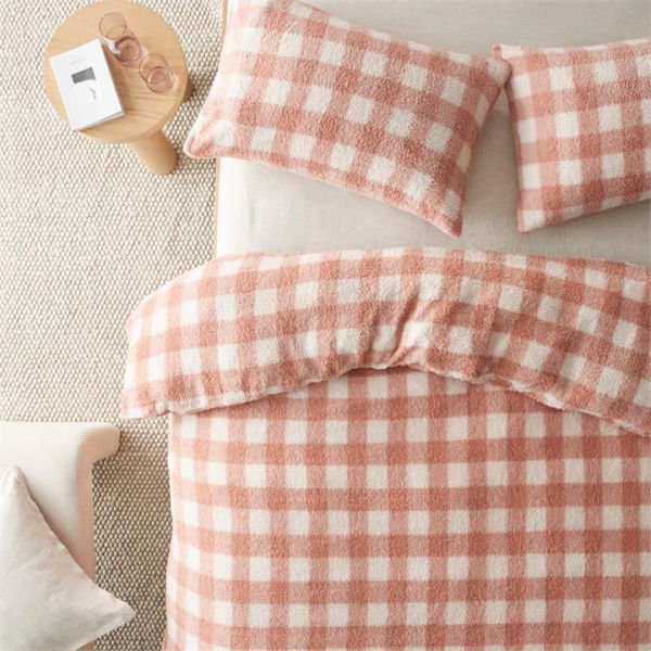 Adairs Sherpa Printed Pink Check Quilt Cover Set (Pink Double)