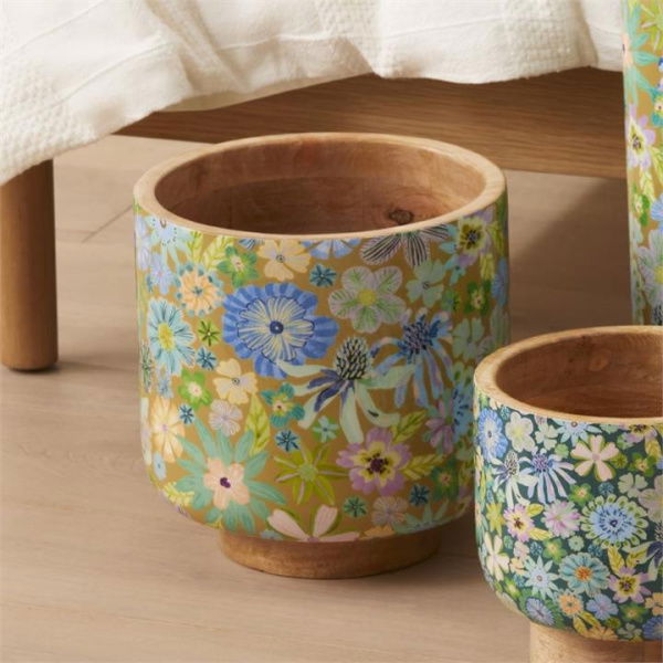 Adairs Gold Sia Floral Timber Pot Natural