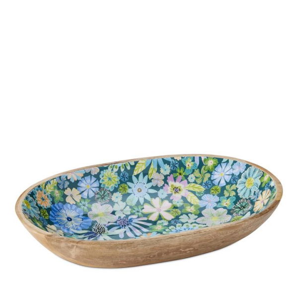 Adairs Green Serving Bowl Sia Floral Timber Oval