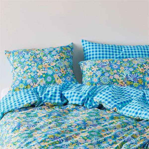 Adairs Sia Marine Blue Floral Quilt Cover Set (Blue King)