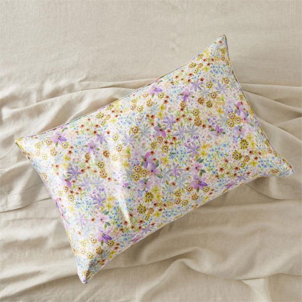 Adairs Sienna Floral & Stripe Pure Silk Printed Pillowcase - Purple (Purple Standard Pillowcase Each)