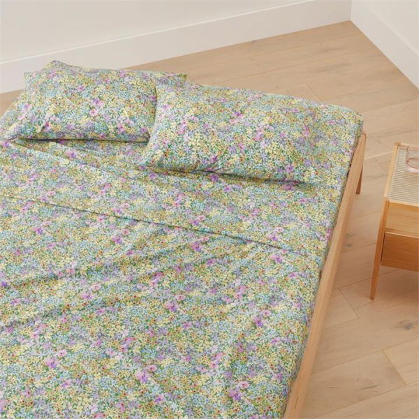 Adairs Sienna Floral Lilac Printed Sheet Set - Green (Green Double)