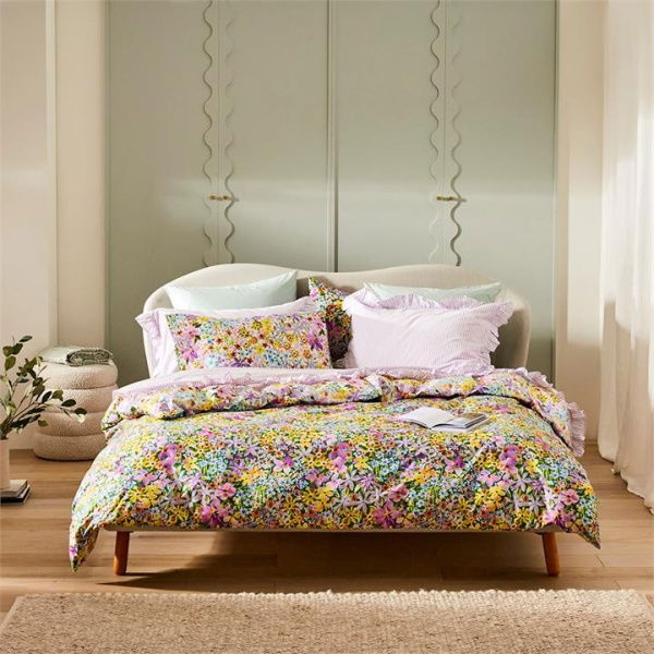 Adairs Sienna Floral Lilac Quilt Cover Set - Purple (Purple Single)