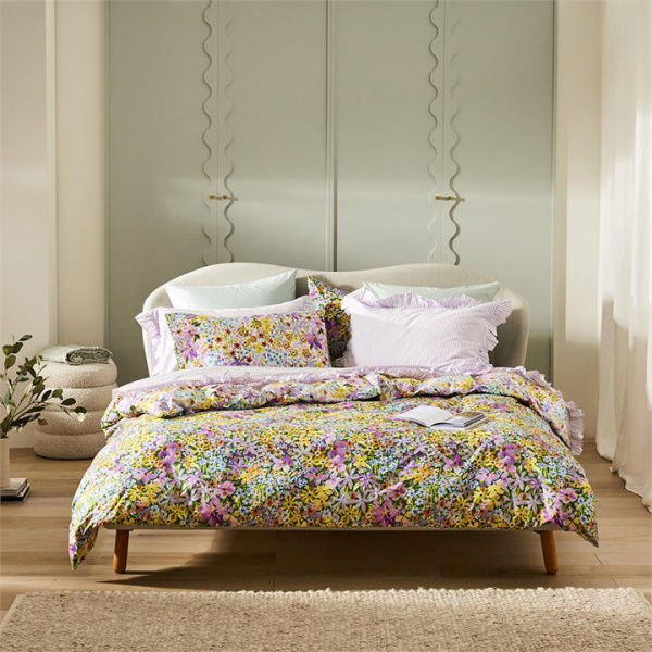 Adairs Sienna Floral Lilac Quilt Cover Set - Purple (Purple Super King)