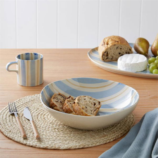 Adairs Blue Serving Plate Soho Blue Stripe Servingware