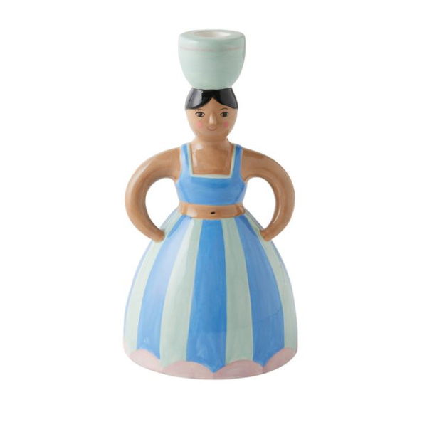 Adairs Spanish Lady Green & Blue Stripe Candleholder (Blue Candle Holder)