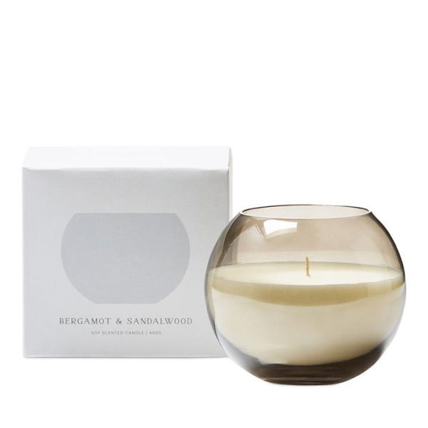 Adairs Grey Candle Sphere Bergamot & Sandalwood 400g