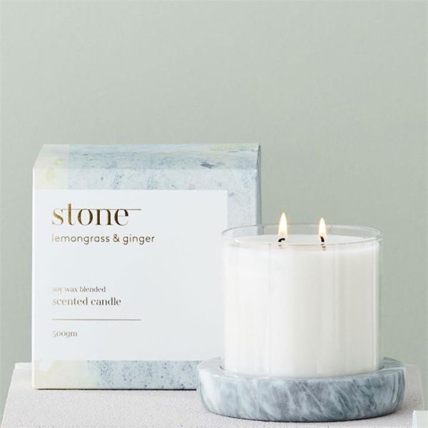 Adairs White Candle Stone Home Fragrance Lemongrass & Ginger