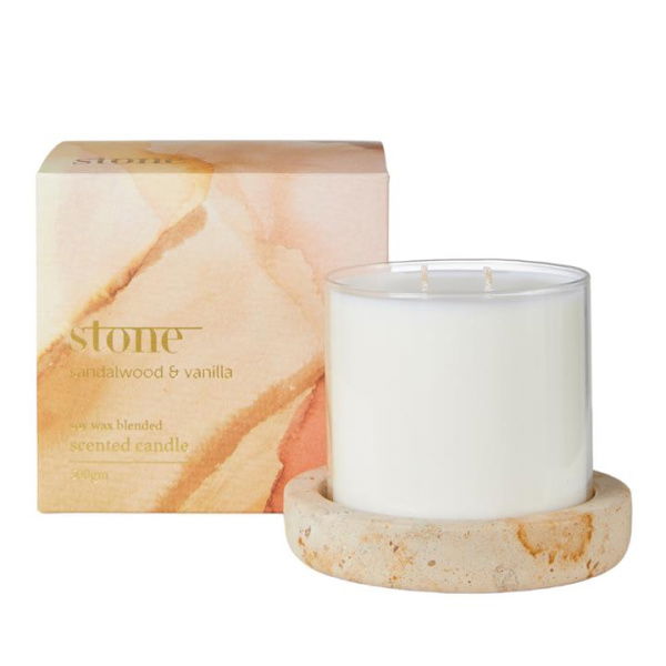 Adairs White Candle Stone Sandalwood & Vanilla 500g