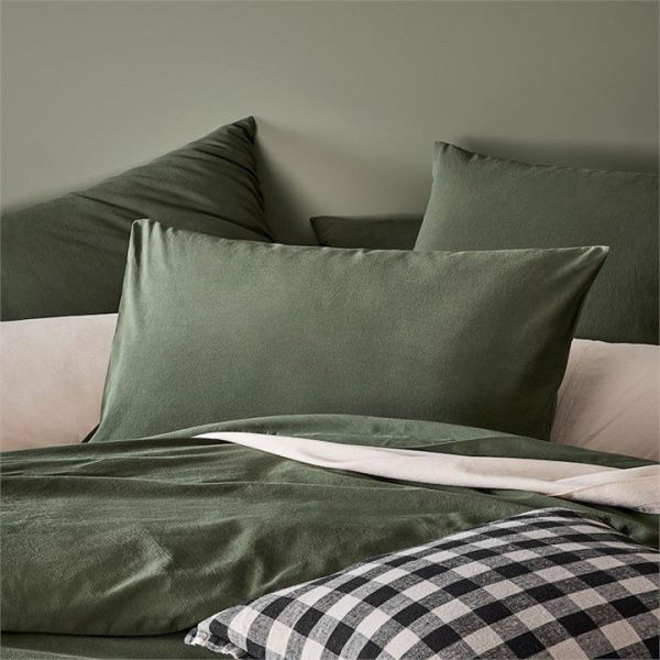 Adairs Green European Pillowcase Each Stonewashed Cotton Basil Pillowcase Green