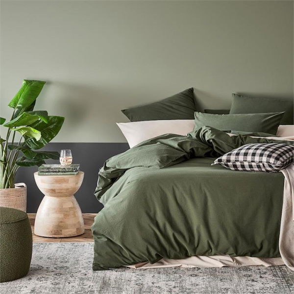 Adairs Green Double Stonewashed Cotton Basil Quilt Cover