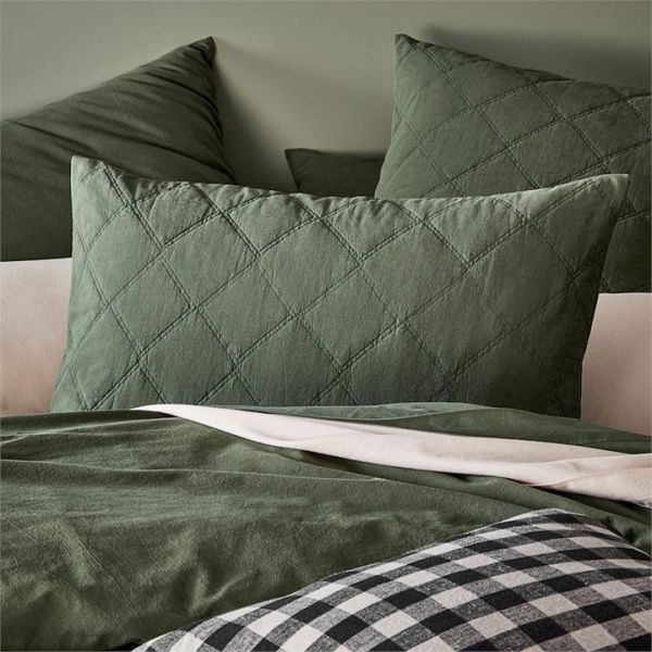 Adairs Green Basil Stonewashed Cotton Quilted Standard Pillowcase Pair