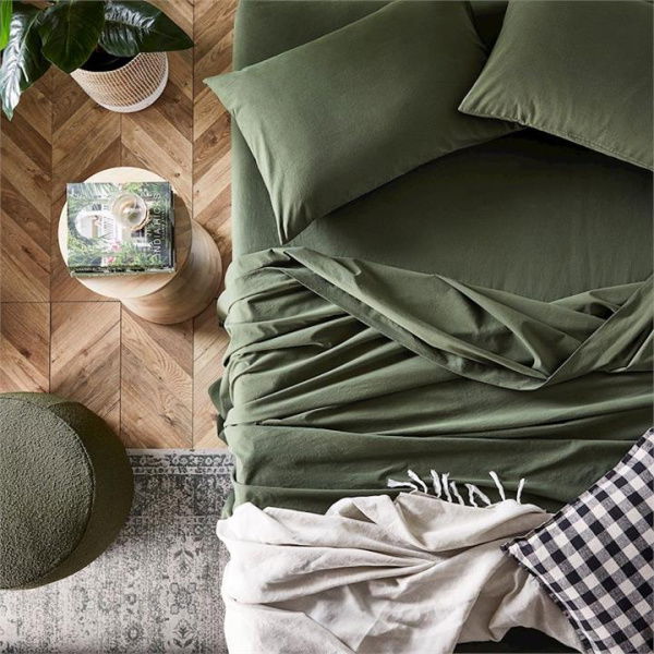 Adairs Green King Stonewashed Cotton Basil Sheet Separates Green