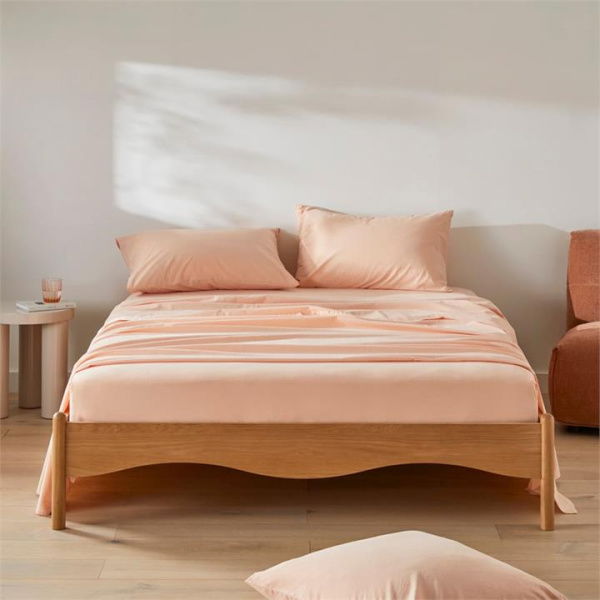 Adairs Stonewashed Cotton Bedlinen Pale Peach Double Sheet Set - Pink (Pink Double)