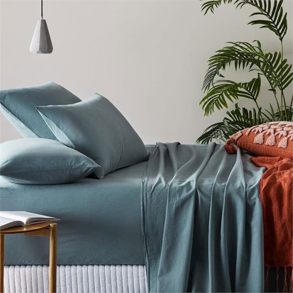 Adairs Blue Super King Flat Sheet Stonewashed Cotton Bedlinen W17 King Sage Flat Sheet Blue