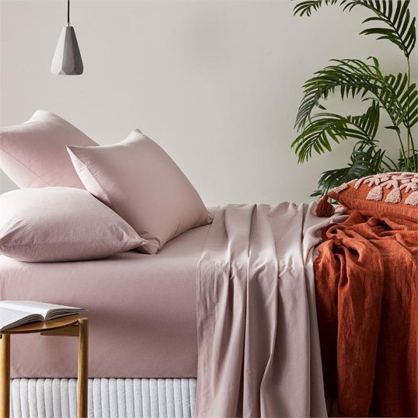 Adairs Pink Single Extra Long Fitted Sheet Stonewashed Cotton Bedlinen W17 Violet Single Extra Long