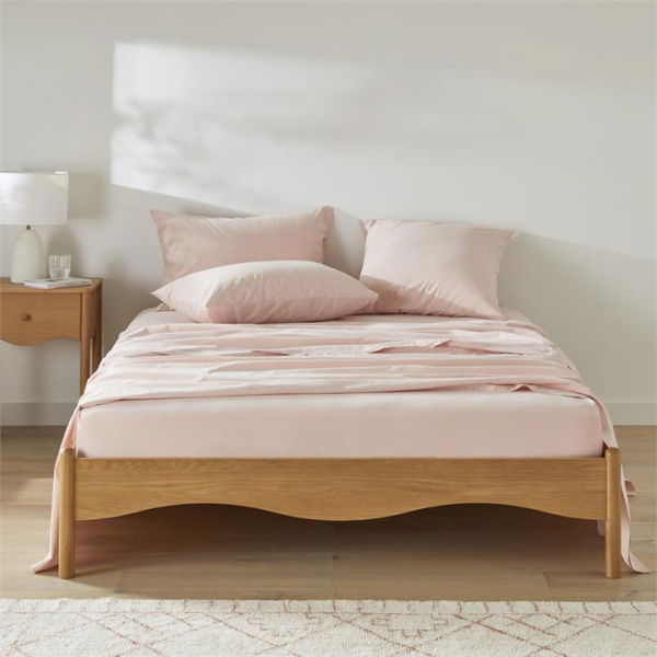 Adairs Stonewashed Cotton Blossom Fitted Sheet - Pink (Pink King Single)