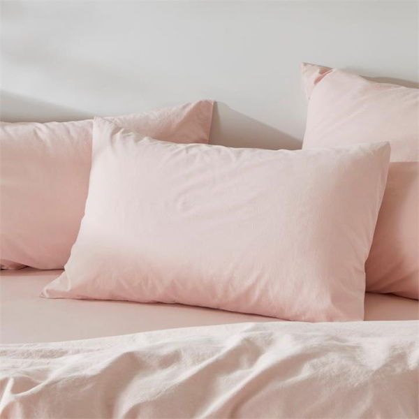 Adairs Pink Stonewashed Cotton Blossom Queen Pillowcase Pair