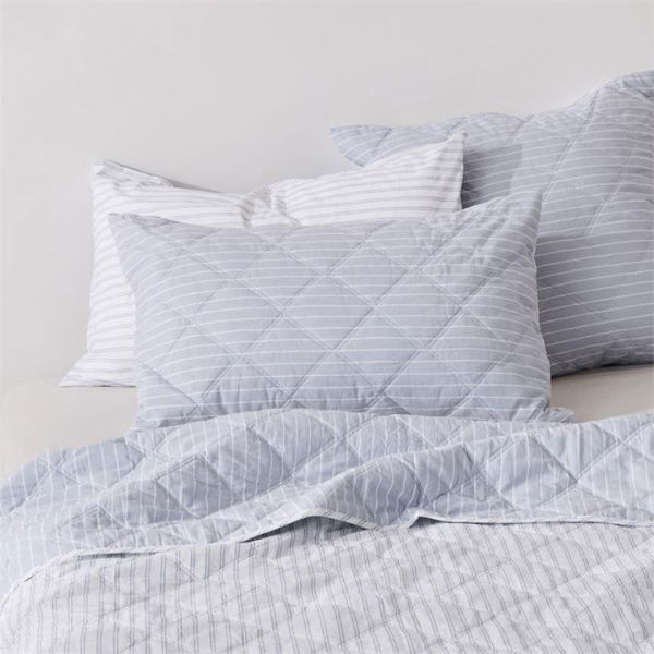 Adairs Blue European Pillowcase Each Stonewashed Cotton Blue Stripe Quilted Pillowcase