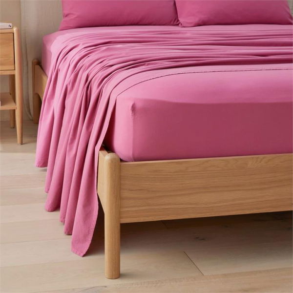 Adairs Stonewashed Cotton Boysenberry Fitted Sheet - Pink (Pink Double)