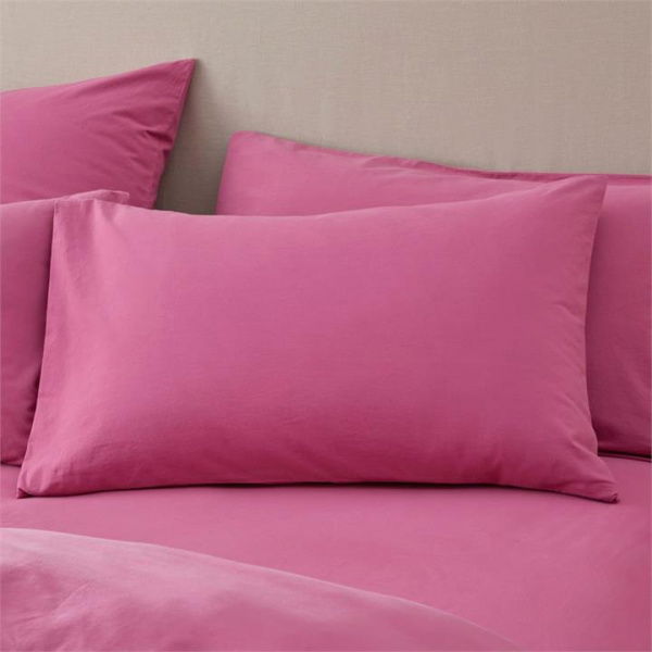 Adairs Stonewashed Cotton Boysenberry Pillowcases - Pink (Pink European Pillowcase Each)