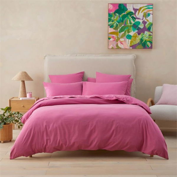 Adairs Stonewashed Cotton Boysenberry Quilt Cover - Pink (Pink Double)