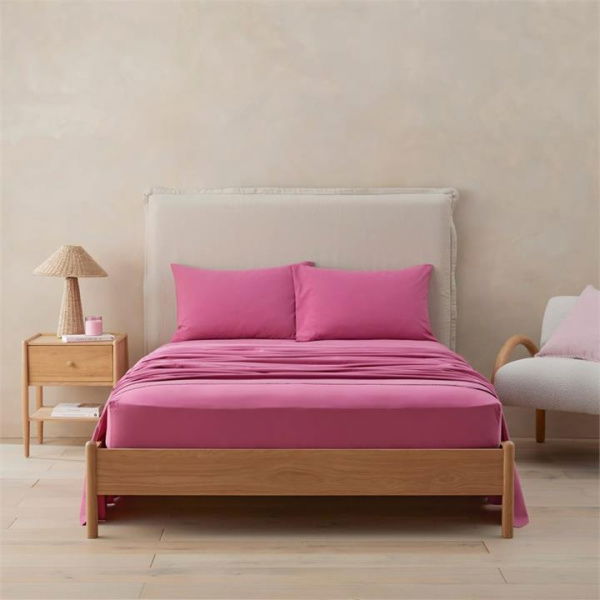 Adairs Stonewashed Cotton Boysenberry Sheet Set - Pink (Pink Double)