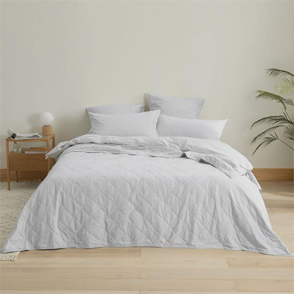 Adairs Stonewashed Cotton Cloud Quilted Coverlet - Grey (Grey Queen/King)