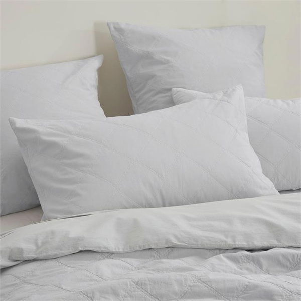 Adairs Stonewashed Cotton Cloud Quilted Pillowcase - Grey (Grey Standard Pillowcase Pair)