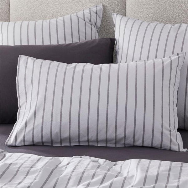 Adairs Stonewashed Cotton Cloud Stripe Pillowcases - White (White European Pillowcase Each)