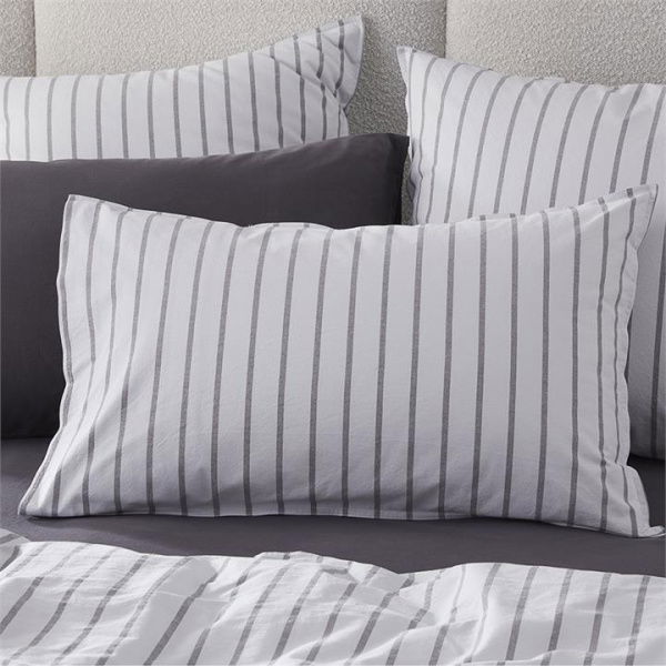 Adairs Stonewashed Cotton Cloud Stripe Pillowcases - White (White Standard Pillowcase Pair)