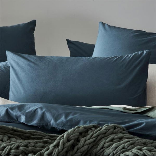 Adairs Blue European Each Stonewashed Cotton Dark Slate Pillowcases