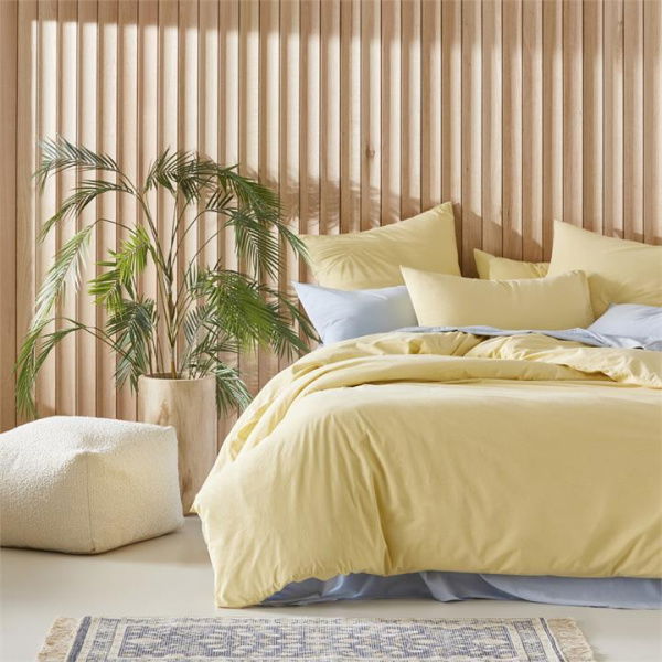 Adairs Stonewashed Cotton Dusty Lemon Quilt Cover - Yellow (Yellow Single)