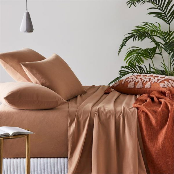 Adairs Orange Earth Double Stonewashed Cotton Sheet Set