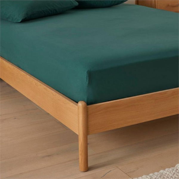 Adairs Stonewashed Cotton Evergreen Fitted Sheet - Green (Green Queen)