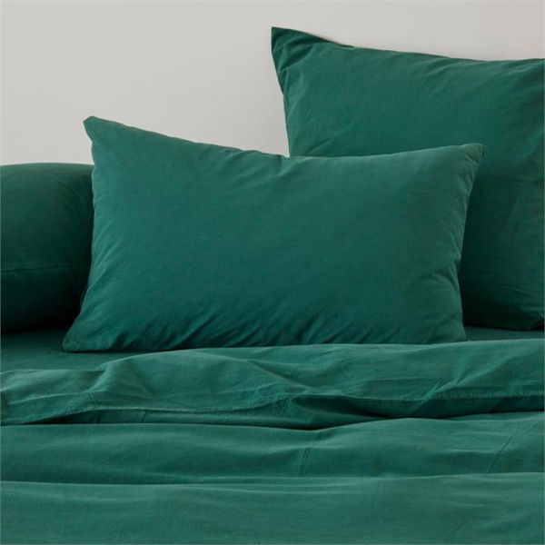 Adairs Stonewashed Cotton Evergreen Pillowcases - Green (Green European Pillowcase Each)