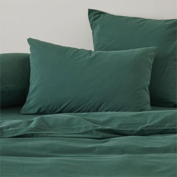 Adairs Stonewashed Cotton Evergreen Pillowcases - Green (Green Standard Pillowcase Pair)